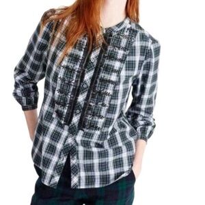 J. CREW Embellished Button-Up Shirt in Forest Tartan Plaid Medium